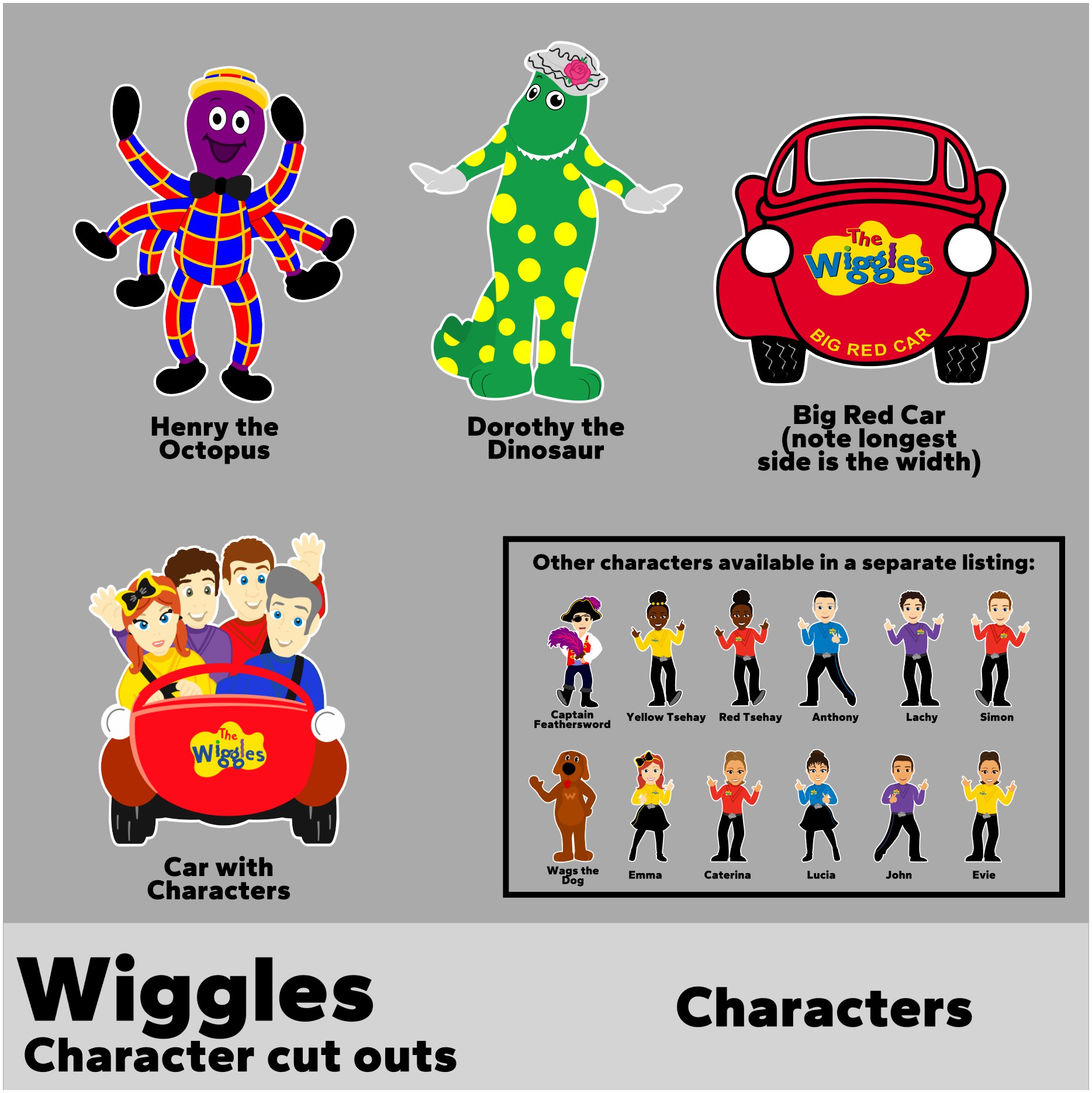 Wiggles Characters Listing updated 2 cars